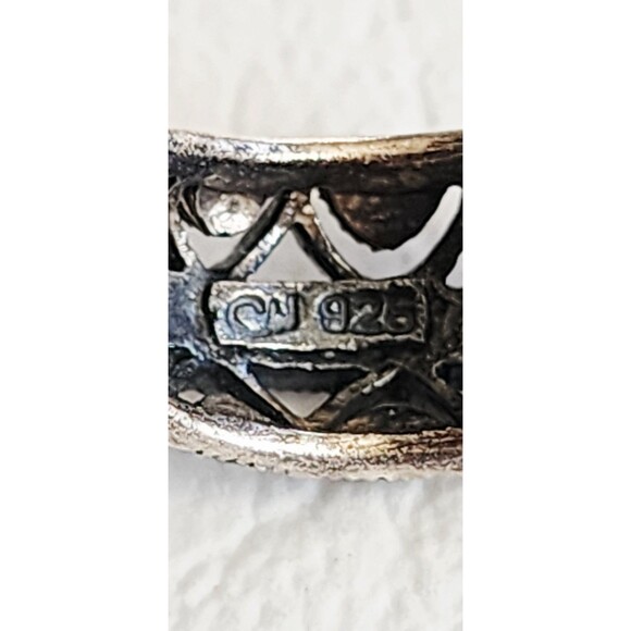 Vintage CW Marcasite Sterling Silver Hoop Earrings .50" 3.77g - Picture 5 of 7